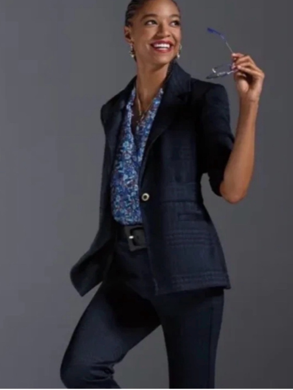 🆕🎉NWT Sophisticated Cabi Navy Houndstooth Women's FULL SUIT (Blazer & Trousers)